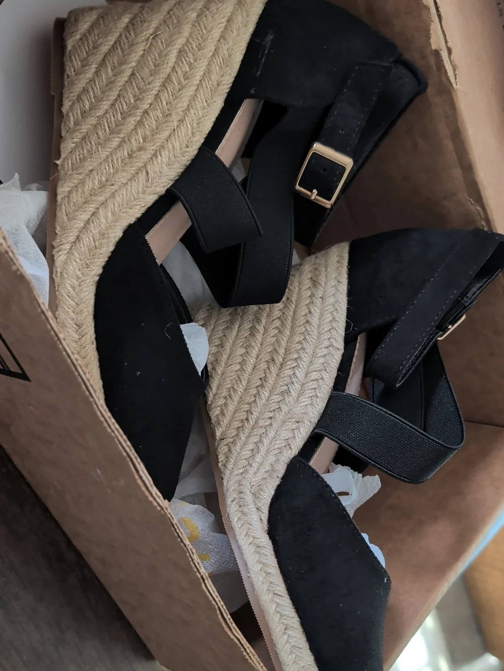 NEW Black Espadrilles Wedges Sandals Size 7